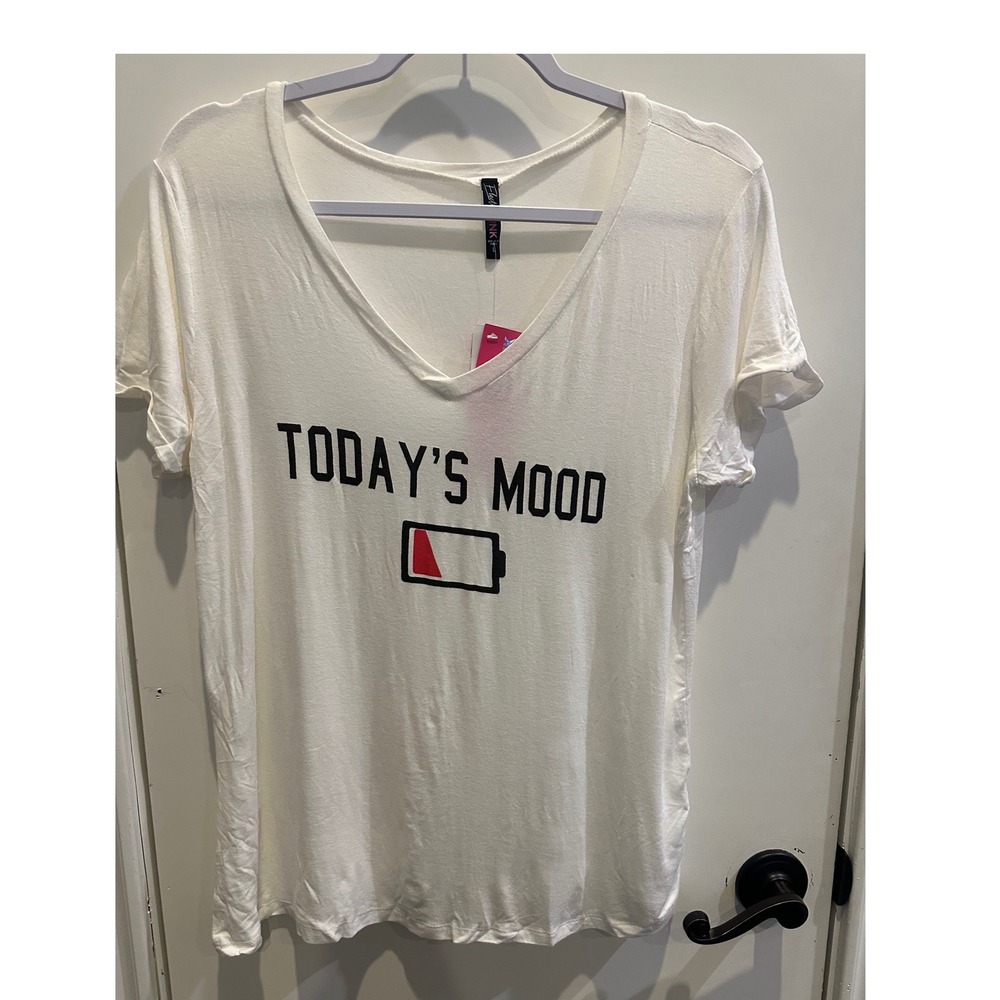 Electric Pink Womens Todays Mood Graphic V-Neck T-Shirt White Large